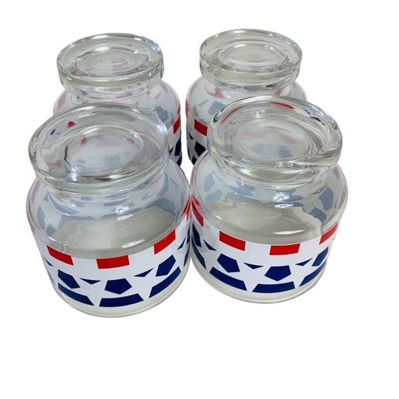 USA Patriotic Pedestal Glasses Set of 4 VTG Red White Blue Star Drinkware Cockta - Picture 4 of 16